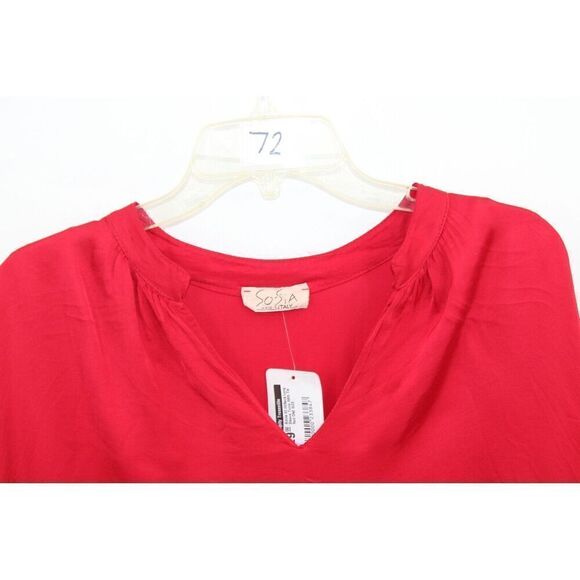Sofia Amila V-neck Long Sleeve Tunic Red Made In Italy OS NWT - Picture 2 of 7